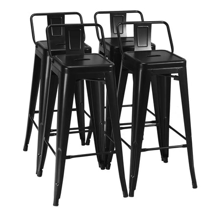 30 Inch Set of 4 Metal Counter Height Barstools with Low Back and Rubber Feet-Black Costway