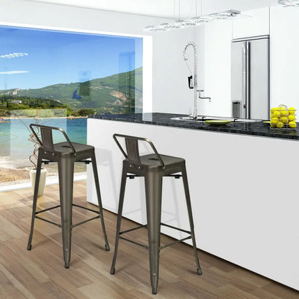 30 Inch Set of 4 Metal Counter Height Barstools with Low Back and Rubber Feet-Gun Costway
