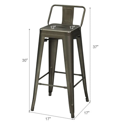 30 Inch Set of 4 Metal Counter Height Barstools with Low Back and Rubber Feet-Gun Costway