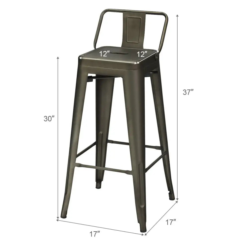 30 Inch Set of 4 Metal Counter Height Barstools with Low Back and Rubber Feet-Gun Costway