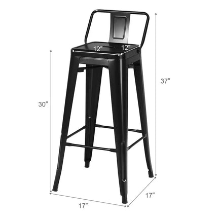 30 Inch Set of 4 Metal Counter Height Barstools with Low Back and Rubber Feet-Black Costway