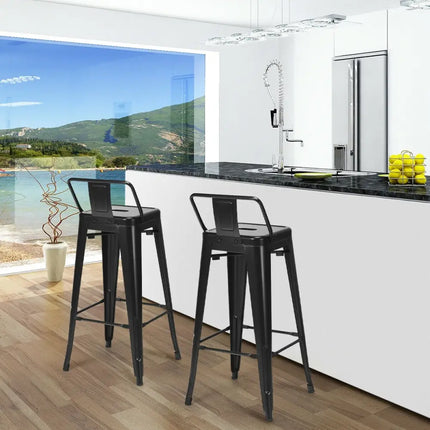 30 Inch Set of 4 Metal Counter Height Barstools with Low Back and Rubber Feet-Black Costway