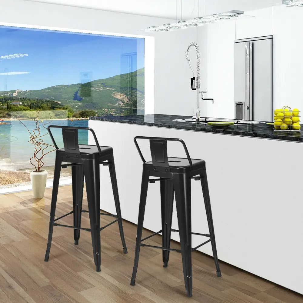 30 Inch Set of 4 Metal Counter Height Barstools with Low Back and Rubber Feet-Black Costway