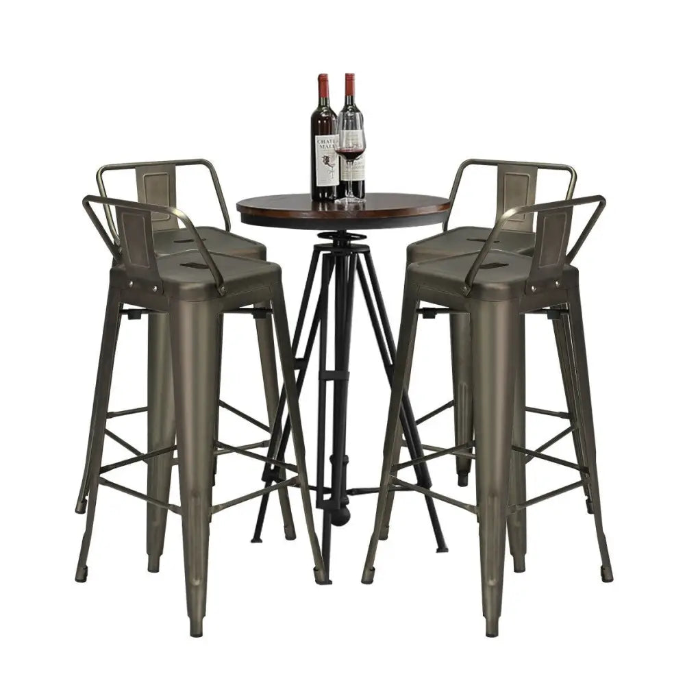 30 Inch Set of 4 Metal Counter Height Barstools with Low Back and Rubber Feet-Gun Costway