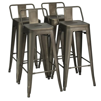30 Inch Set of 4 Metal Counter Height Barstools with Low Back and Rubber Feet-Gun Costway