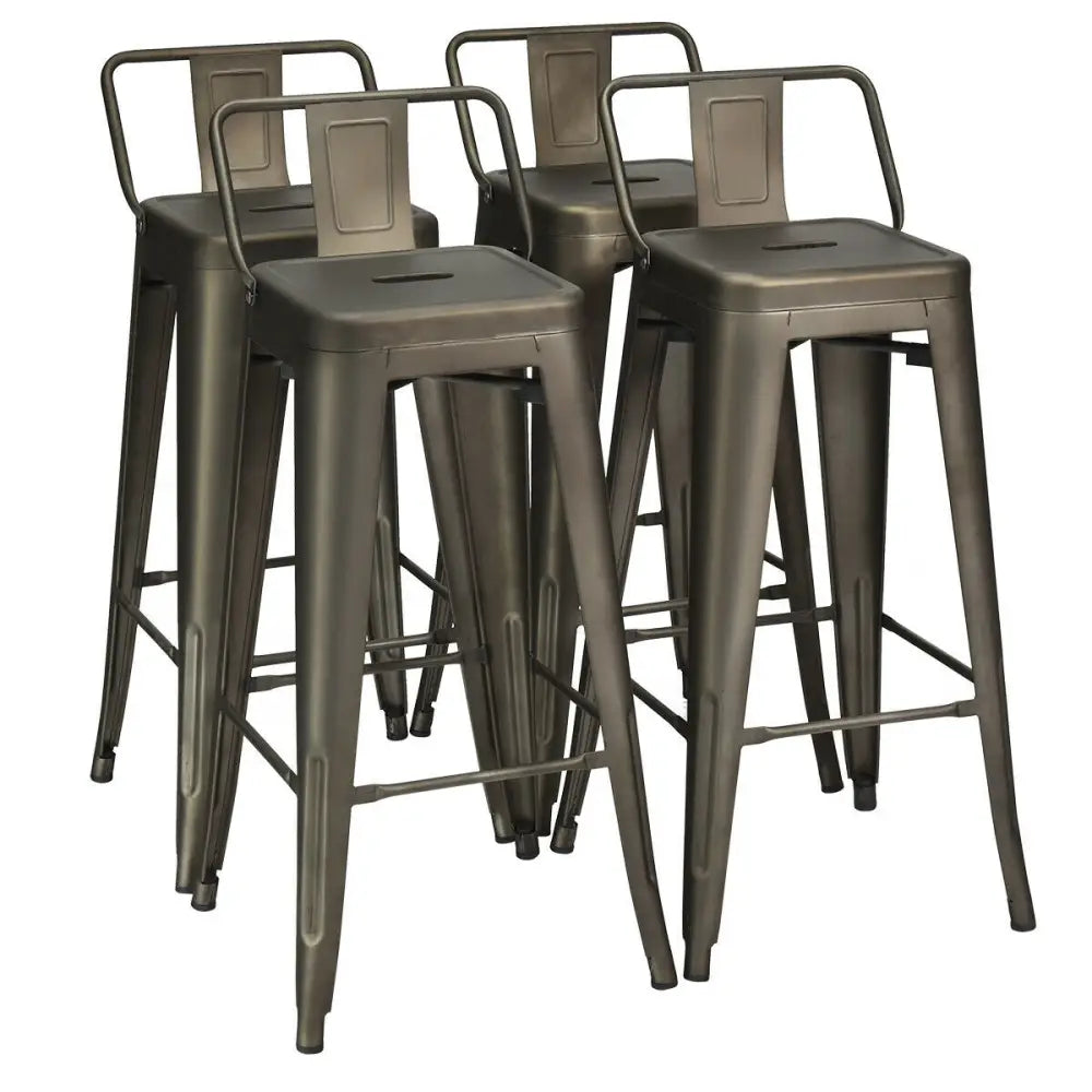 30 Inch Set of 4 Metal Counter Height Barstools with Low Back and Rubber Feet-Gun Costway