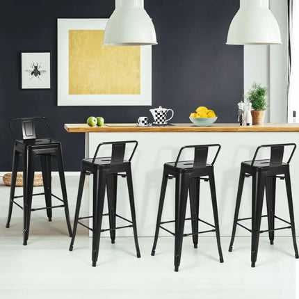 30 Inch Set of 4 Metal Counter Height Barstools with Low Back and Rubber Feet-Black Costway