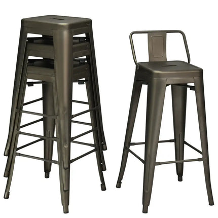 30 Inch Set of 4 Metal Counter Height Barstools with Low Back and Rubber Feet-Gun Costway