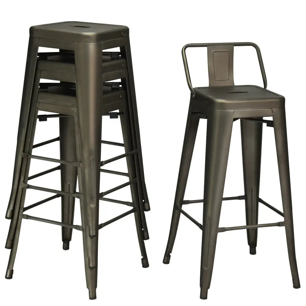 30 Inch Set of 4 Metal Counter Height Barstools with Low Back and Rubber Feet-Gun Costway