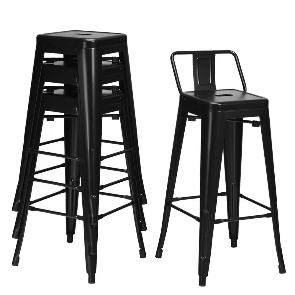 30 Inch Set of 4 Metal Counter Height Barstools with Low Back and Rubber Feet-Black Costway