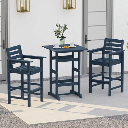 30 Inch Square Bar Table Dining Table with Slatted Tabletop for Poolside-Navy - Navy - Patio Bar Furniture