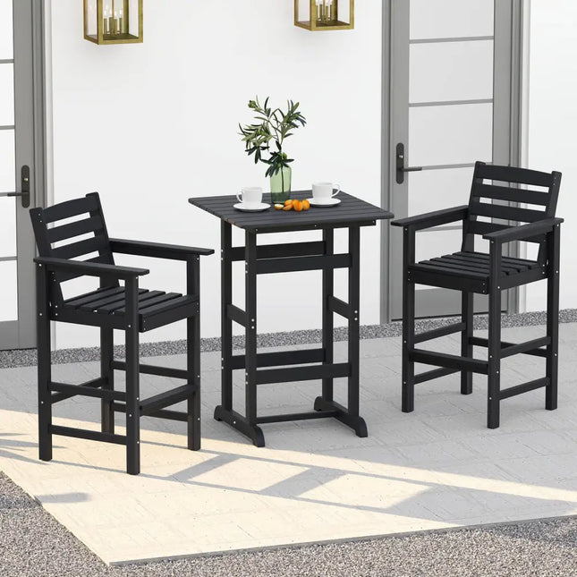 30 Inch Square Bar Table Dining Table with Slatted Tabletop for Poolside-Black - Black - Patio Bar Furniture