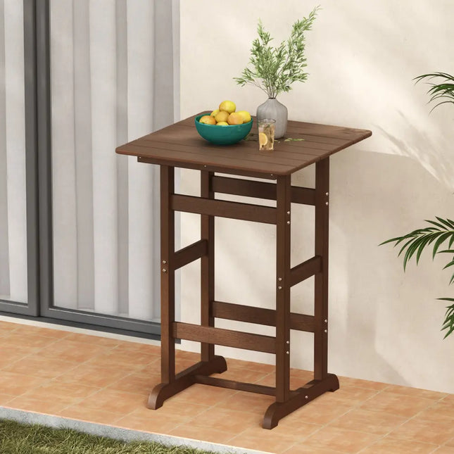 30 Inch Square Bar Table Dining Table with Slatted Tabletop for Poolside-Brown - Brown - Patio Bar Furniture