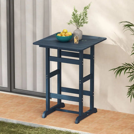 30 Inch Square Bar Table Dining Table with Slatted Tabletop for Poolside-Navy - Navy - Patio Bar Furniture