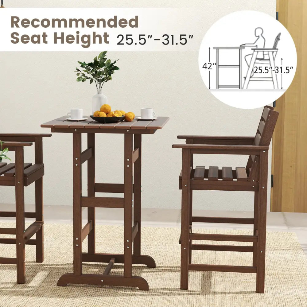 30 Inch Square Bar Table Dining Table with Slatted Tabletop for Poolside-Brown - Brown - Patio Bar Furniture