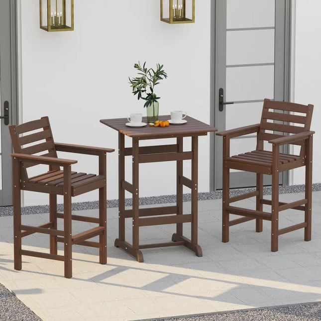 30 Inch Square Bar Table Dining Table with Slatted Tabletop for Poolside-Brown - Brown - Patio Bar Furniture