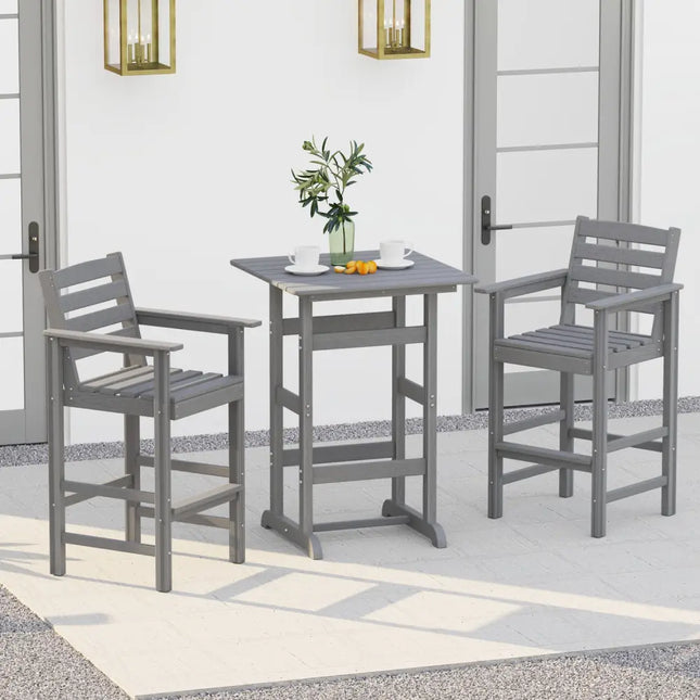 30 Inch Square Bar Table Dining Table with Slatted Tabletop for Poolside-Gray - Gray - Patio Bar Furniture