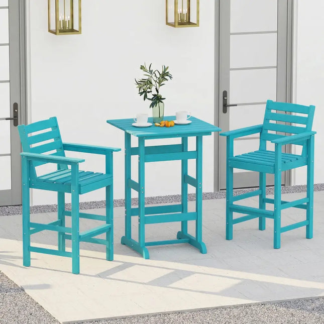 30 Inch Square Bar Table Dining Table with Slatted Tabletop for Poolside-Turquoise - Turquoise - Patio Bar Furniture
