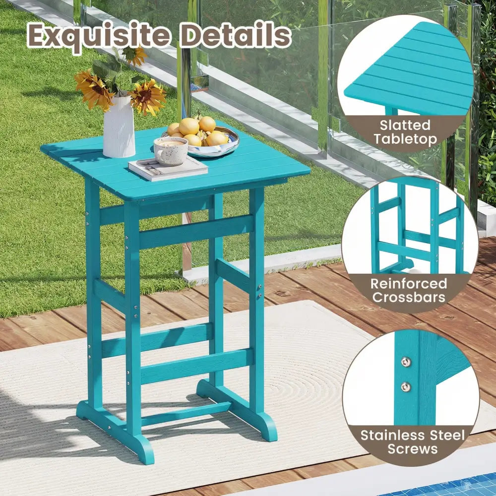 30 Inch Square Bar Table Dining Table with Slatted Tabletop for Poolside-Turquoise - Turquoise - Patio Bar Furniture