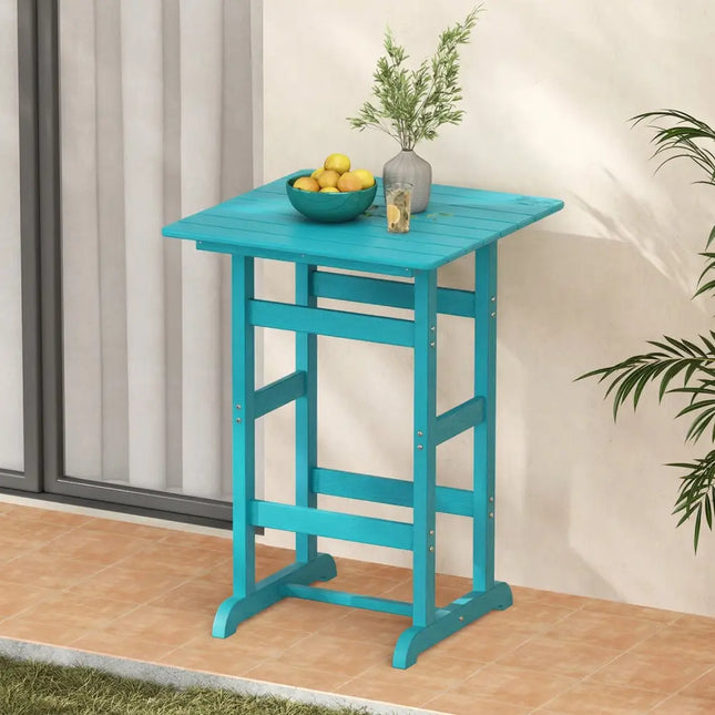 30 Inch Square Bar Table Dining Table with Slatted Tabletop for Poolside-Turquoise - Turquoise - Patio Bar Furniture