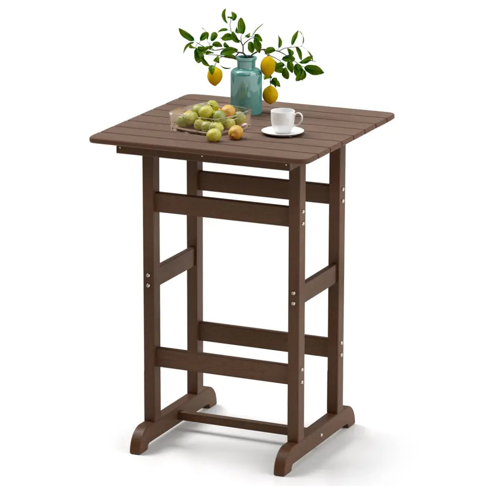 30 Inch Square Bar Table Dining Table with Slatted Tabletop for Poolside-Brown - Brown - Patio Bar Furniture