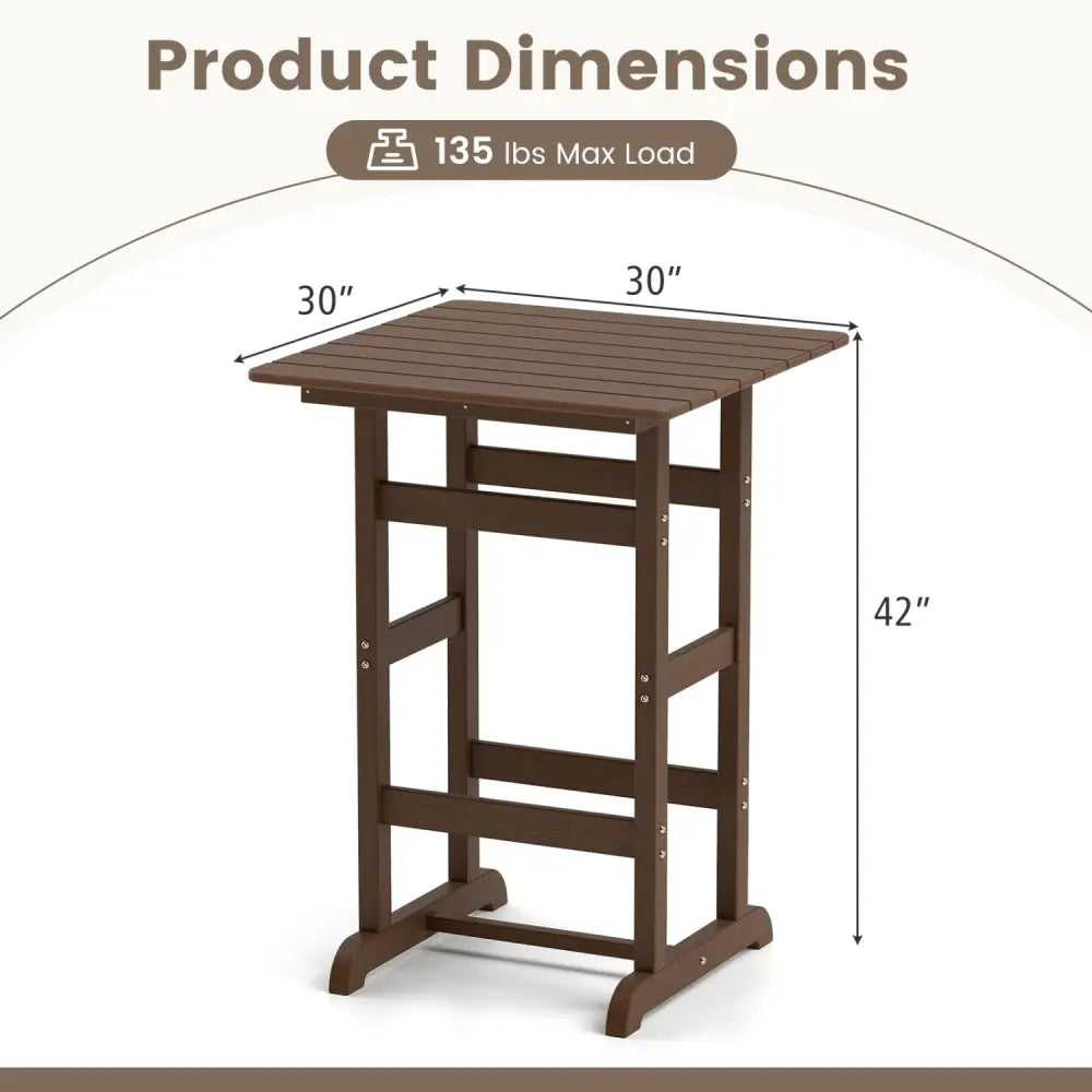 30 Inch Square Bar Table Dining Table with Slatted Tabletop for Poolside-Brown - Brown - Patio Bar Furniture