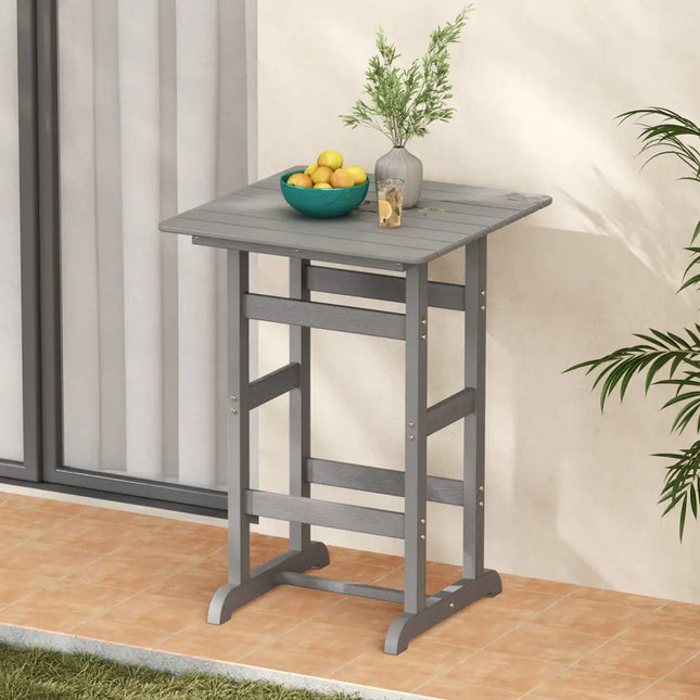 30 Inch Square Bar Table Dining Table with Slatted Tabletop for Poolside-Gray - Gray - Patio Bar Furniture