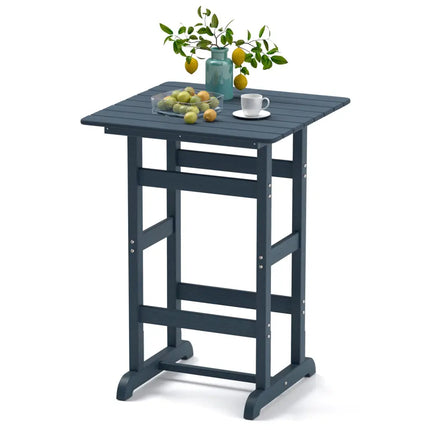 30 Inch Square Bar Table Dining Table with Slatted Tabletop for Poolside-Navy - Navy - Patio Bar Furniture
