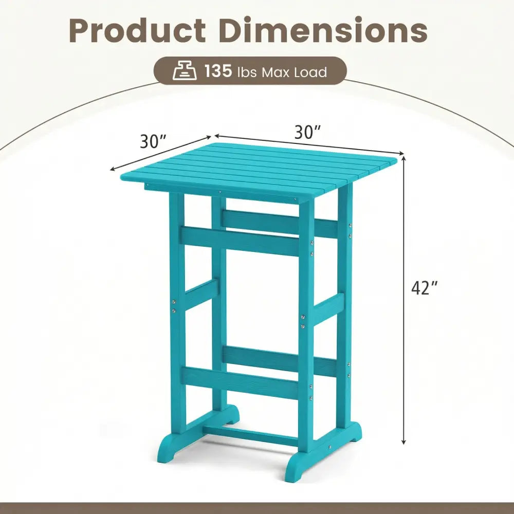 30 Inch Square Bar Table Dining Table with Slatted Tabletop for Poolside-Turquoise - Turquoise - Patio Bar Furniture