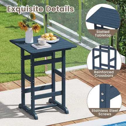 30 Inch Square Bar Table Dining Table with Slatted Tabletop for Poolside-Navy - Navy - Patio Bar Furniture