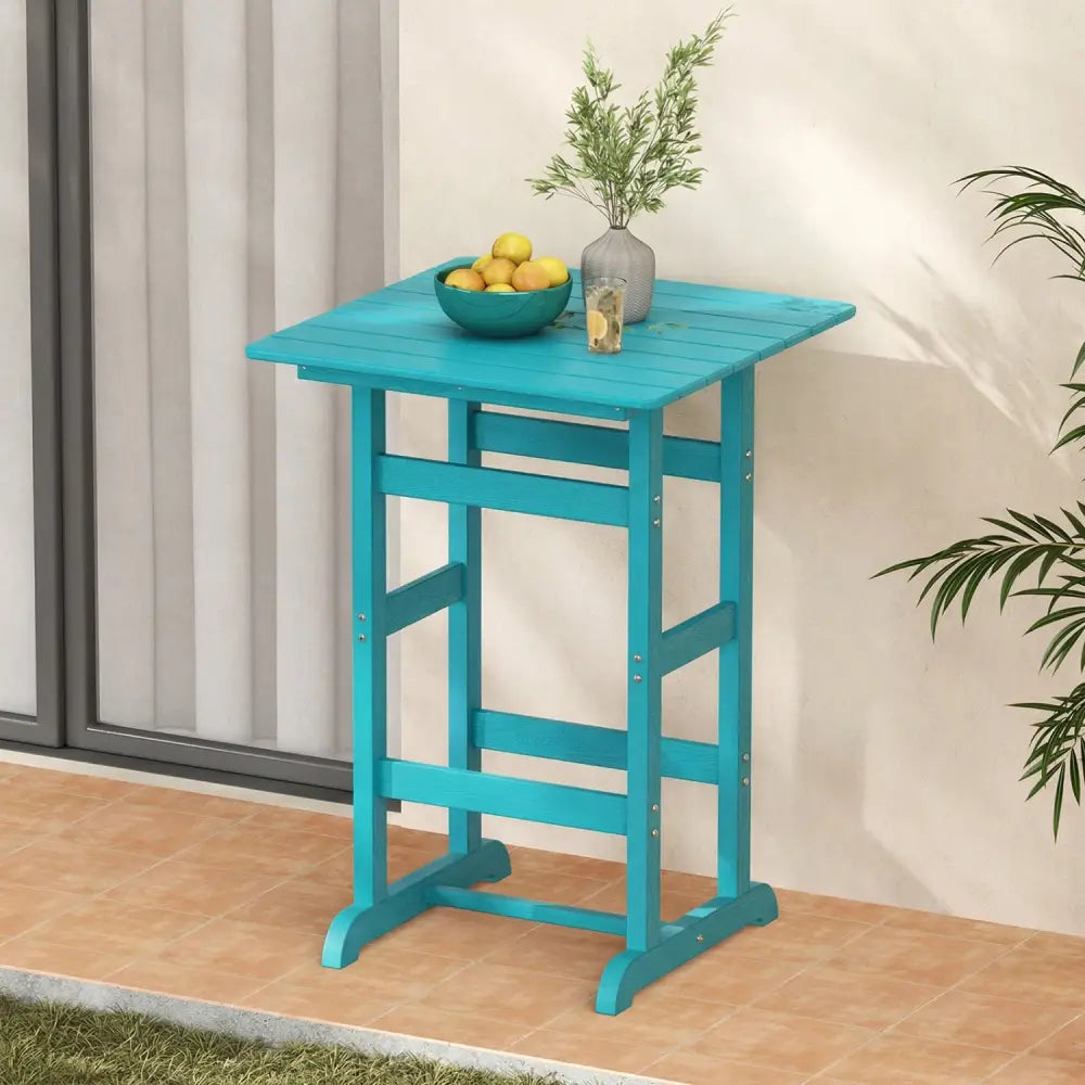 30 Inch Square Bar Table Dining Table with Slatted Tabletop for Poolside-Turquoise - Turquoise - Patio Bar Furniture