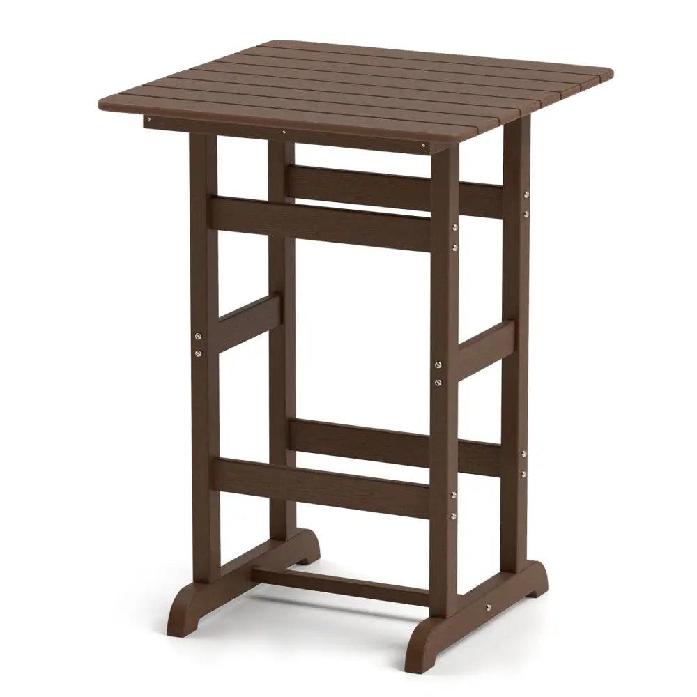 30 Inch Square Bar Table Dining Table with Slatted Tabletop for Poolside-Brown - Brown - Patio Bar Furniture