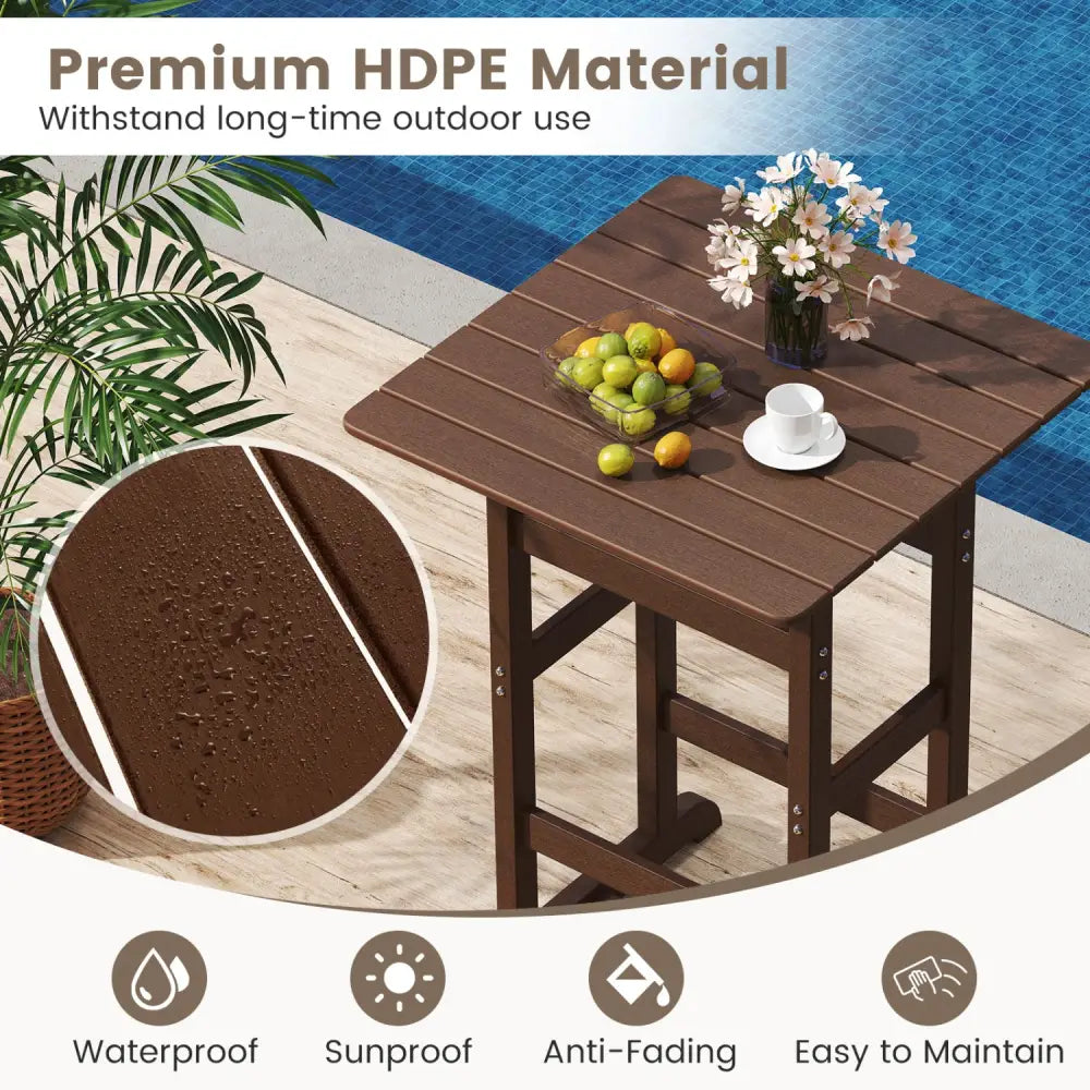 30 Inch Square Bar Table Dining Table with Slatted Tabletop for Poolside-Brown - Brown - Patio Bar Furniture