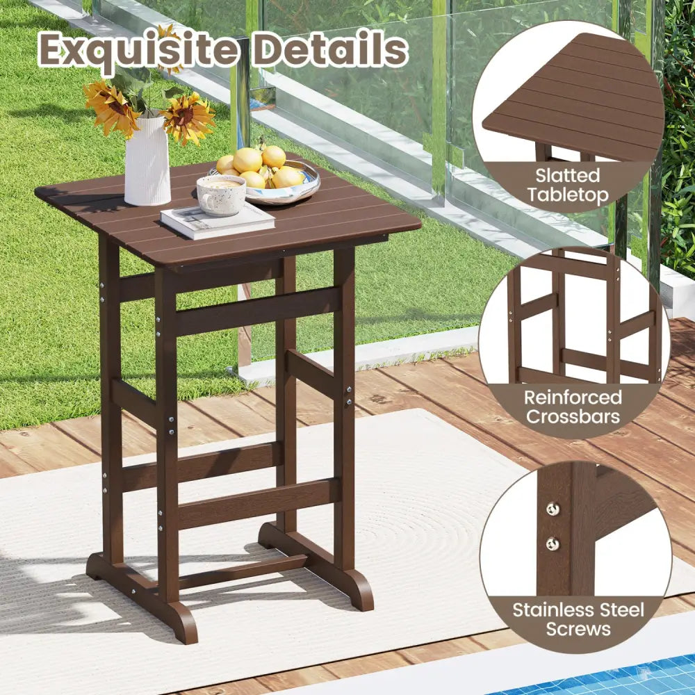 30 Inch Square Bar Table Dining Table with Slatted Tabletop for Poolside-Brown - Brown - Patio Bar Furniture