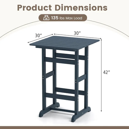 30 Inch Square Bar Table Dining Table with Slatted Tabletop for Poolside-Navy - Navy - Patio Bar Furniture