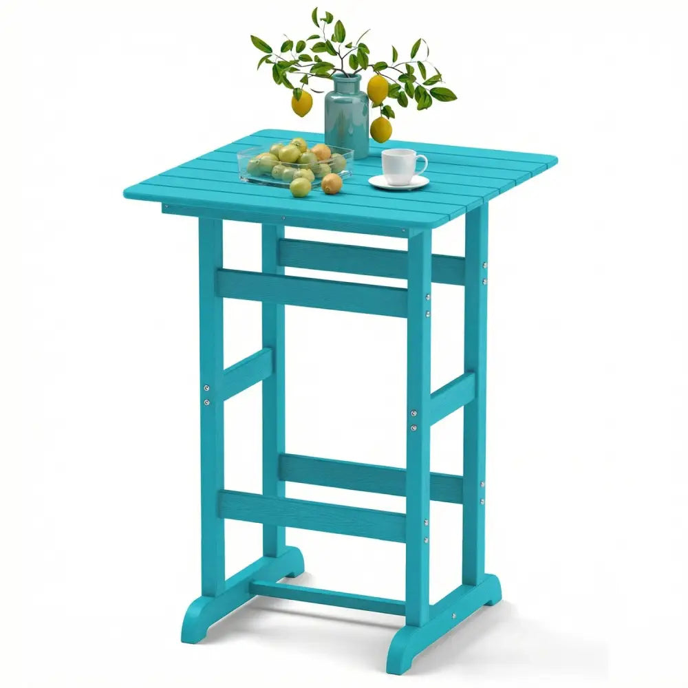 30 Inch Square Bar Table Dining Table with Slatted Tabletop for Poolside-Turquoise - Turquoise - Patio Bar Furniture