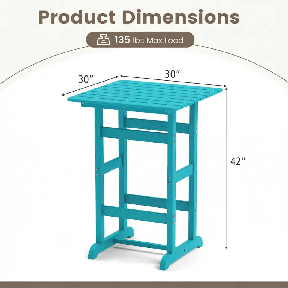30 Inch Square Bar Table Dining Table with Slatted Tabletop for Poolside-Turquoise - Turquoise - Patio Bar Furniture