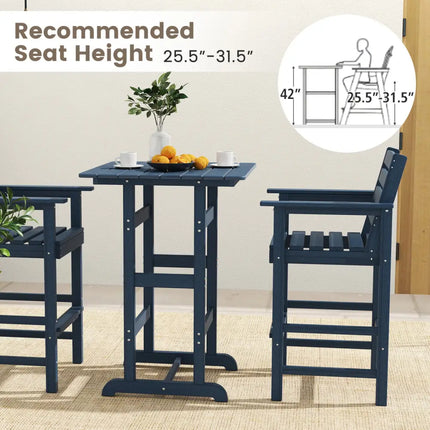 30 Inch Square Bar Table Dining Table with Slatted Tabletop for Poolside-Navy - Navy - Patio Bar Furniture