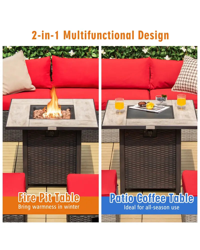 30 Inch Square Propane Gas Fire Pit Table Ceramic Tabletop - Gray - Fire Pit Tables