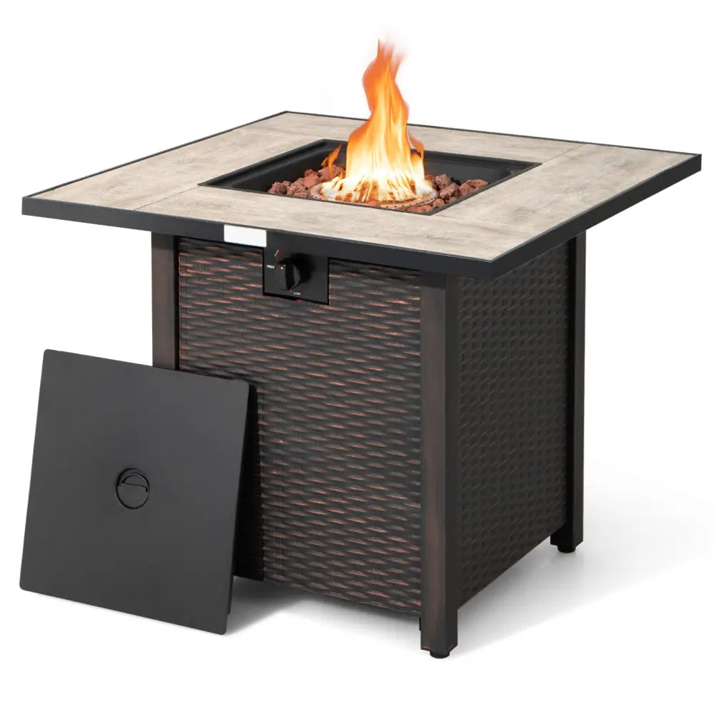 30 Inch Square Propane Gas Fire Pit Table Ceramic Tabletop - Gray - Fire Pit Tables