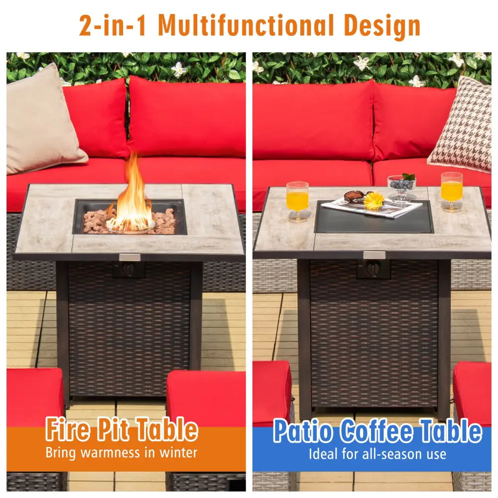 30 Inch Square Propane Gas Fire Pit Table Ceramic Tabletop - Gray - Fire Pit Tables
