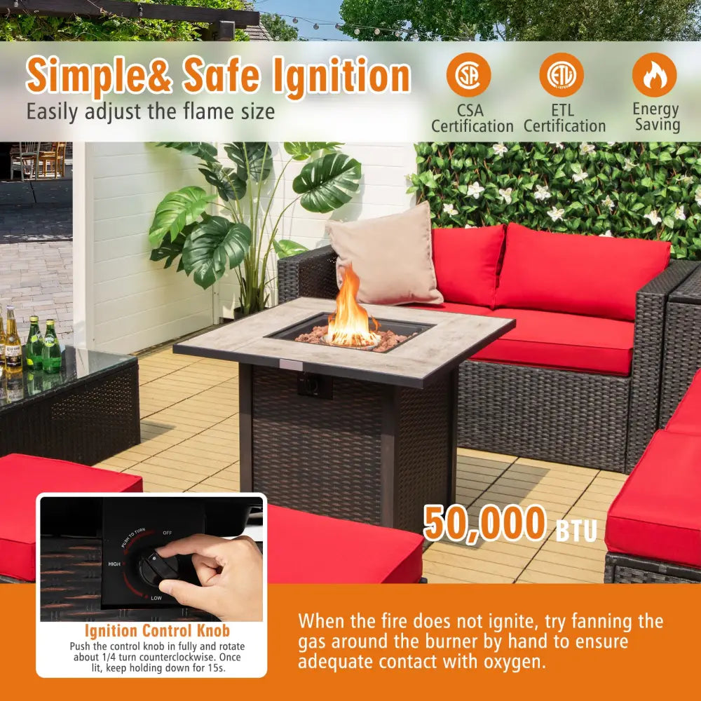 30 Inch Square Propane Gas Fire Pit Table Ceramic Tabletop - Gray - Fire Pit Tables