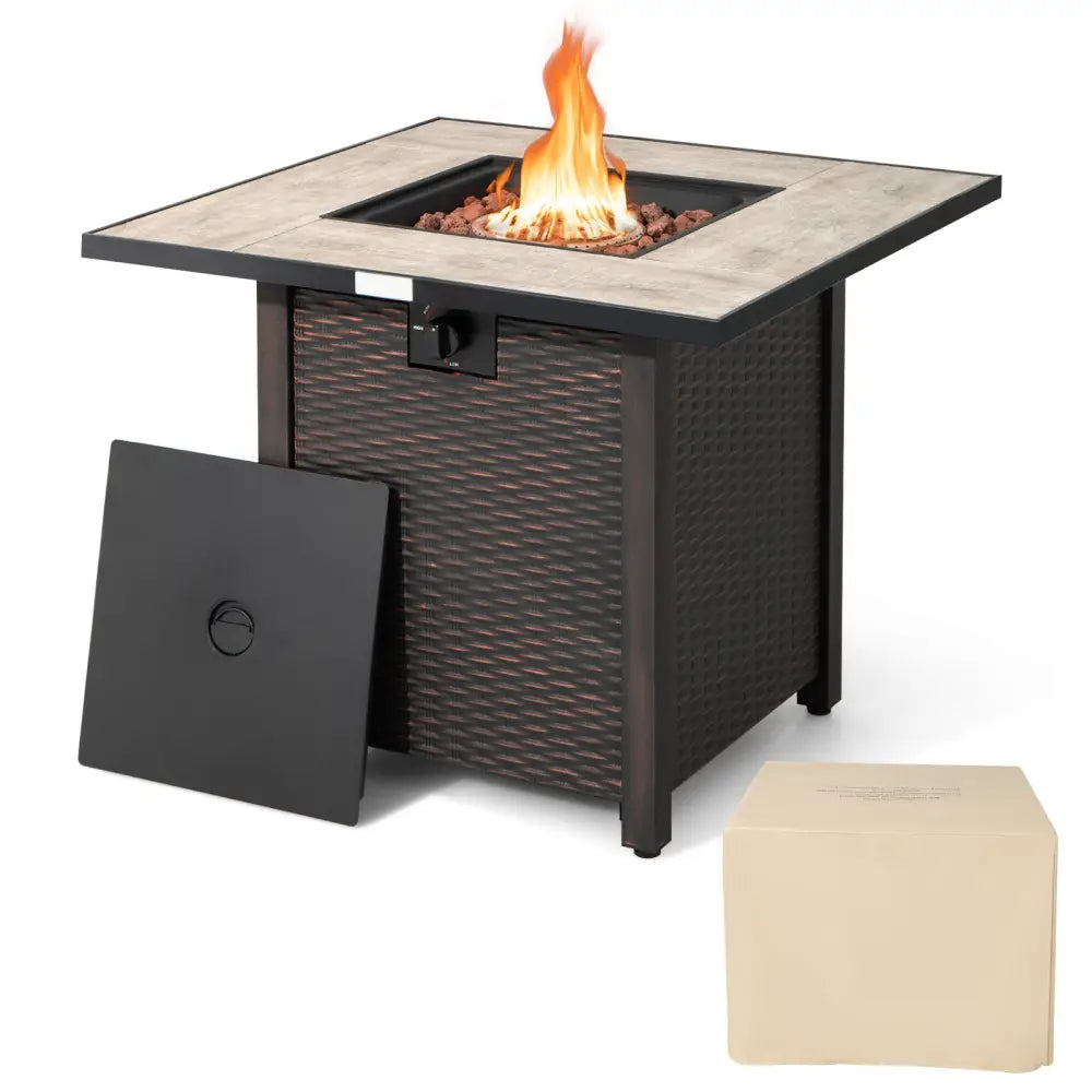 30 Inch Square Propane Gas Fire Pit Table Ceramic Tabletop - Gray - Fire Pit Tables
