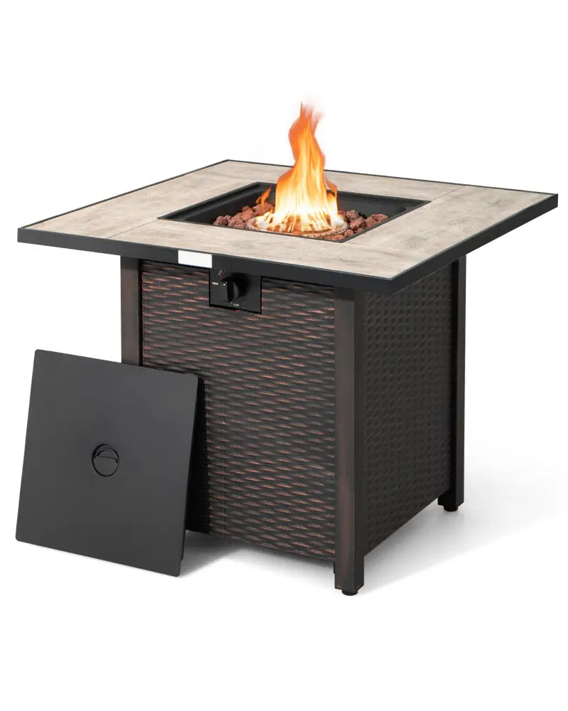 30 Inch Square Propane Gas Fire Pit Table Ceramic Tabletop - Gray - Fire Pit Tables