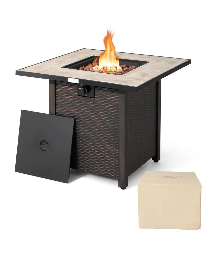 30 Inch Square Propane Gas Fire Pit Table Ceramic Tabletop - Gray - Fire Pit Tables