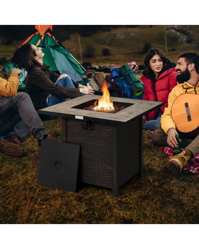 30 Inch Square Propane Gas Fire Pit Table Ceramic Tabletop - Gray - Fire Pit Tables
