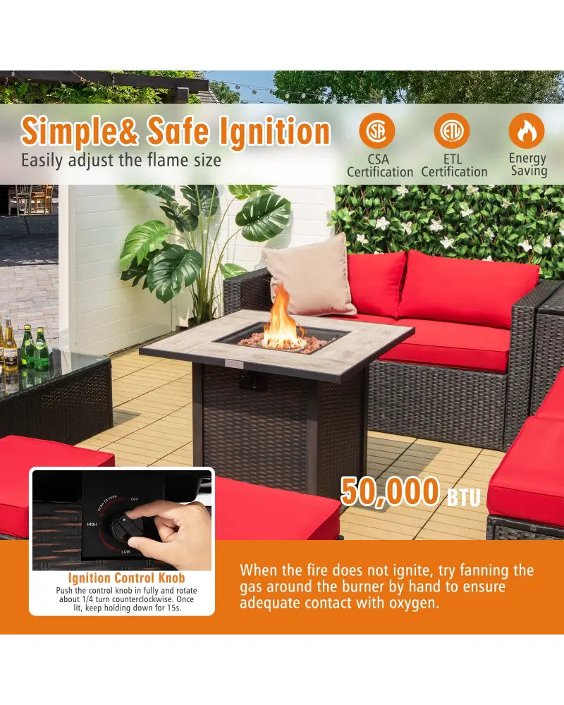 30 Inch Square Propane Gas Fire Pit Table Ceramic Tabletop - Gray - Fire Pit Tables