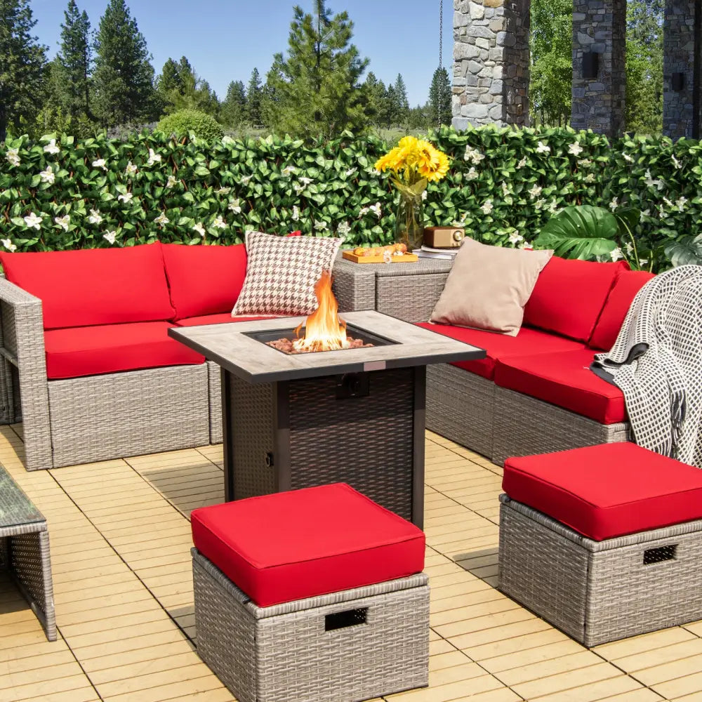 30 Inch Square Propane Gas Fire Pit Table Ceramic Tabletop - Gray - Fire Pit Tables