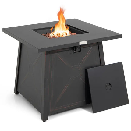 30 Inch Square Propane Gas Fire Table with Waterproof Cover - Black - Fire Pit Tables