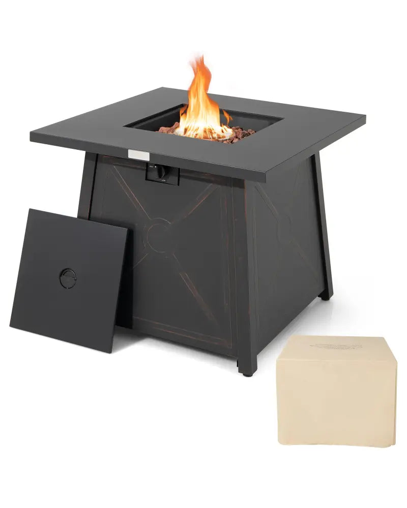 30 Inch Square Propane Gas Fire Table with Waterproof Cover - Black - Fire Pit Tables